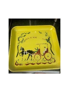 Vintage American Art Work, Inc Mackinac Island sq supper tray, yellow black, red